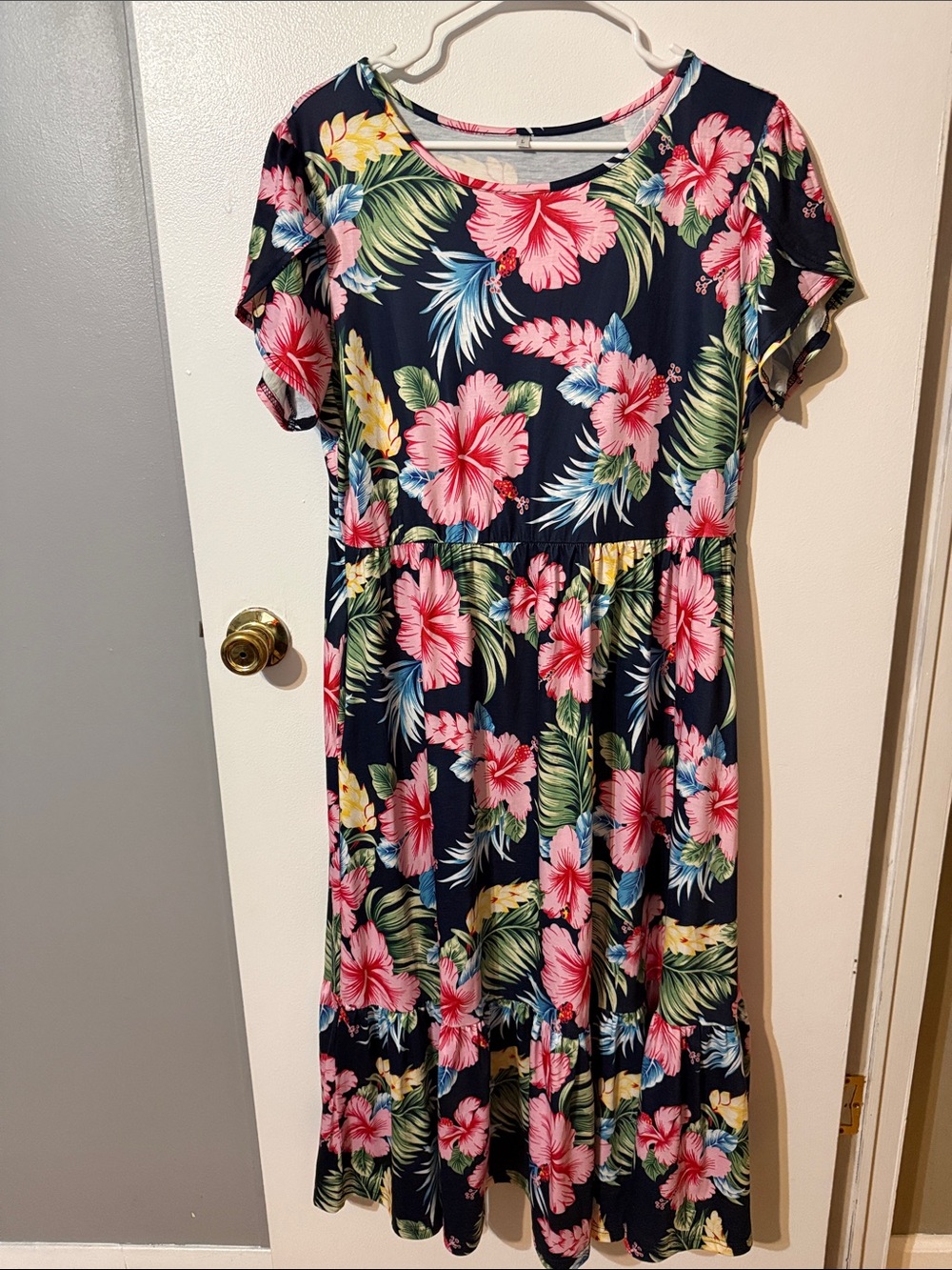 Girls Navy Floral Short-Sleeve Dress